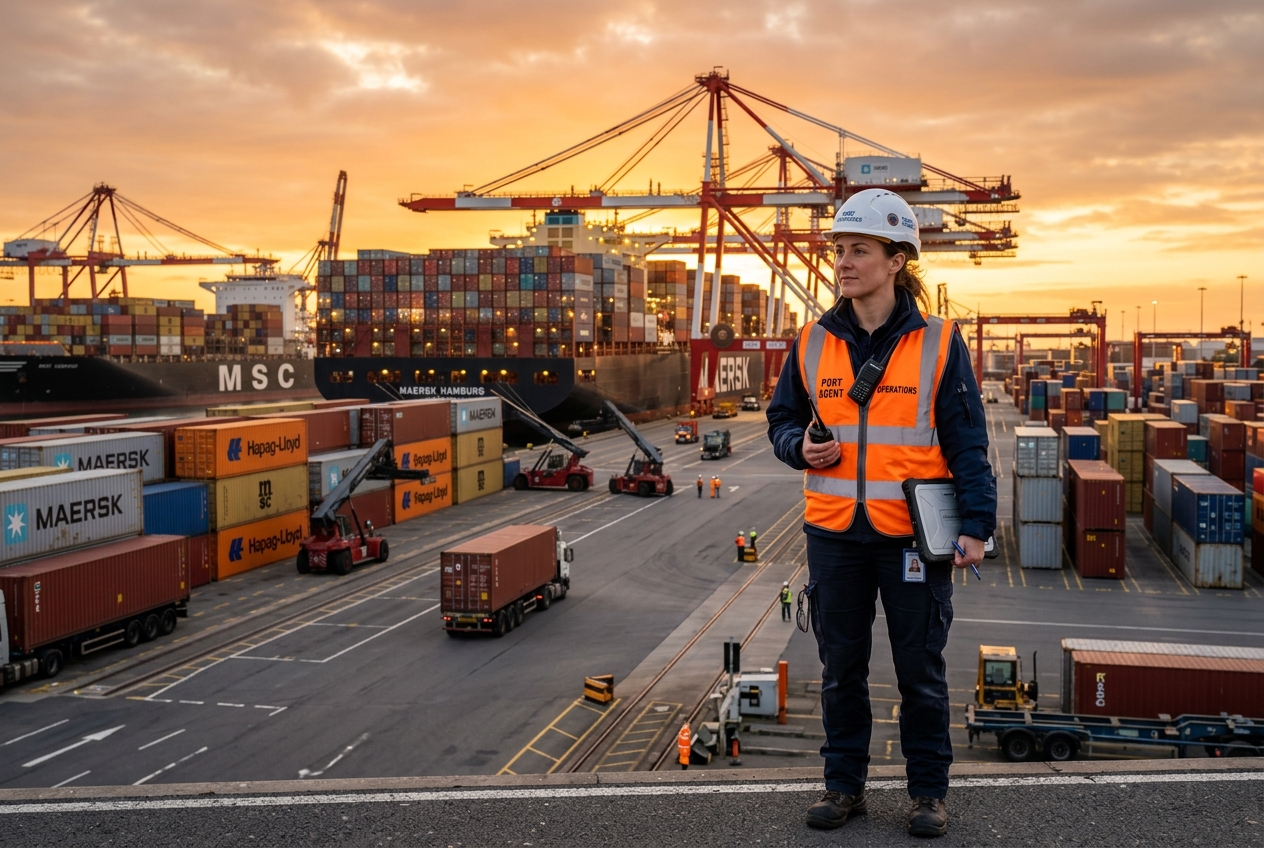 Agent OBT supervisant les opérations logistiques sur un terminal conteneurs