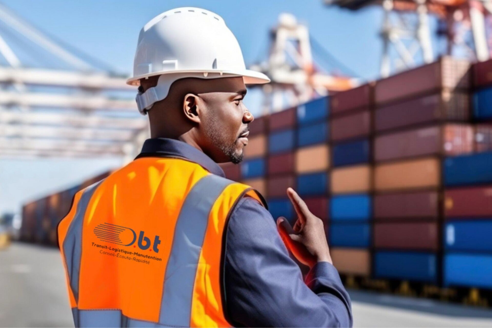 Déclarant en douane OBT inspectant les conteneurs au port de Pointe-Noire